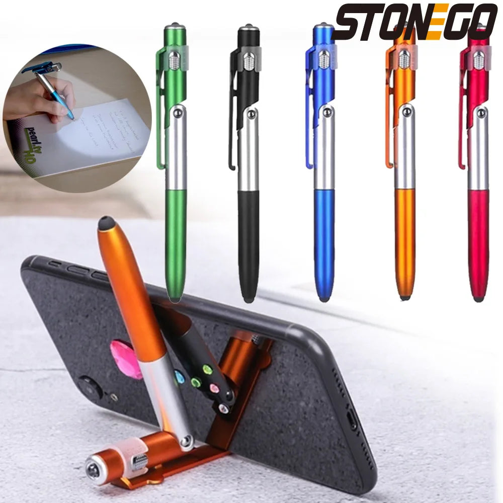 Stylo Bille 4-en-1 Pliable avec Stylet Tactile STONEGO, Lampe LED et Support pour Smartphone/Tablette