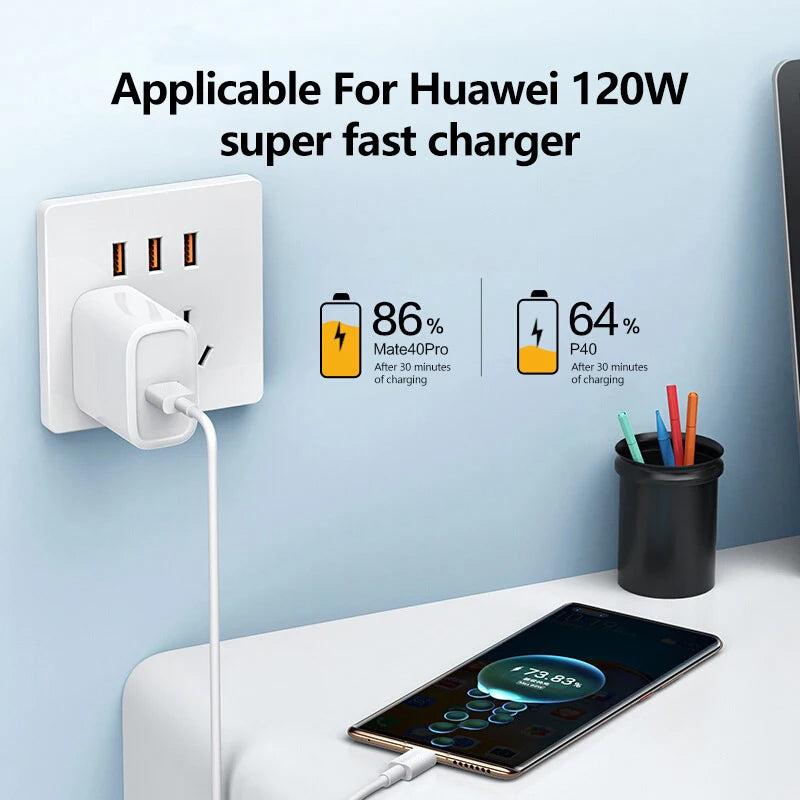 Câble USB-C 120W 10A – charge rapide – Huawei P30, Xiaomi, Realme, Samsung, Poco X6