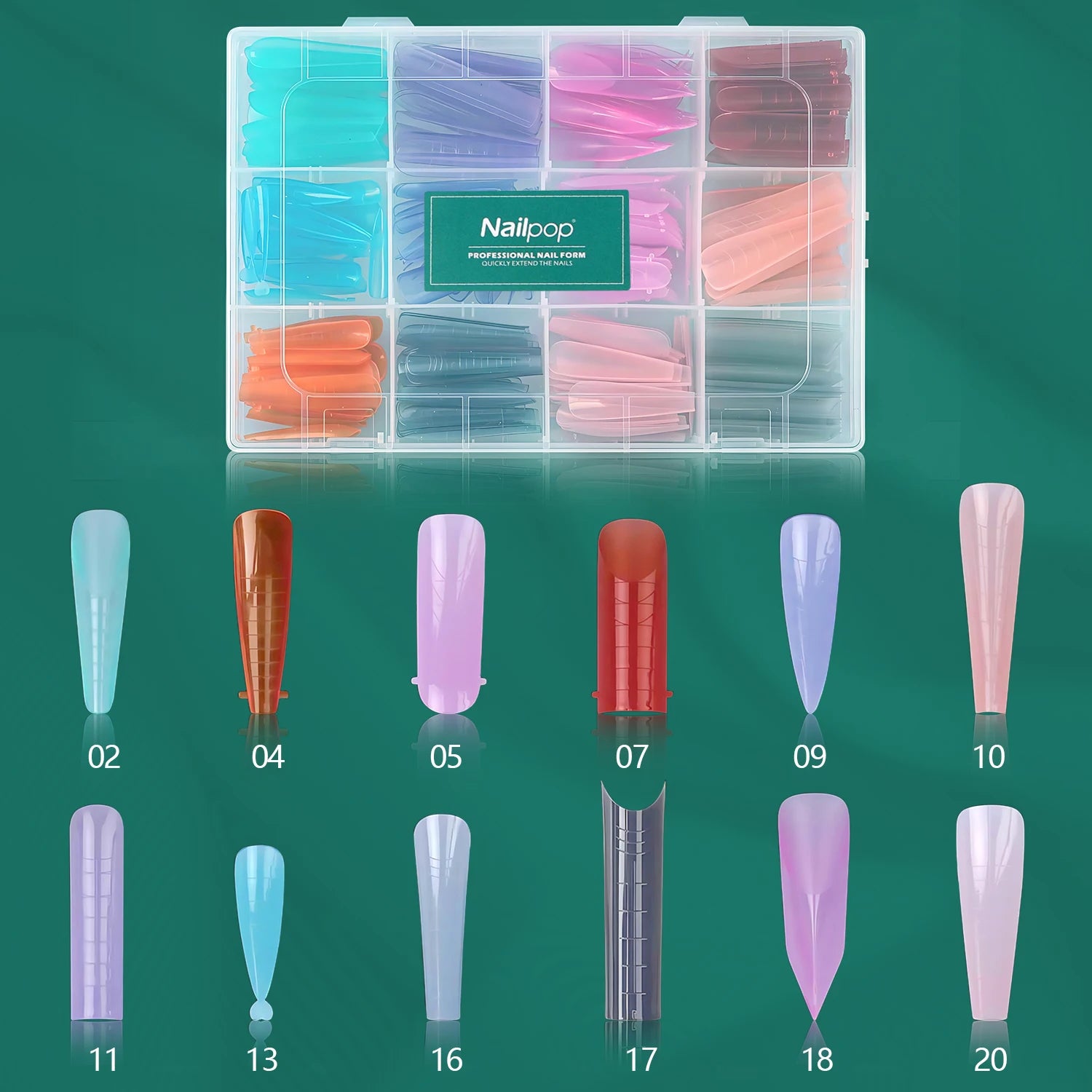 Moules réutilisables à double forme pour ongles, 75/150/288/360 pièces, avec échelle, différentes tailles et formes, kit DIY Nail Art