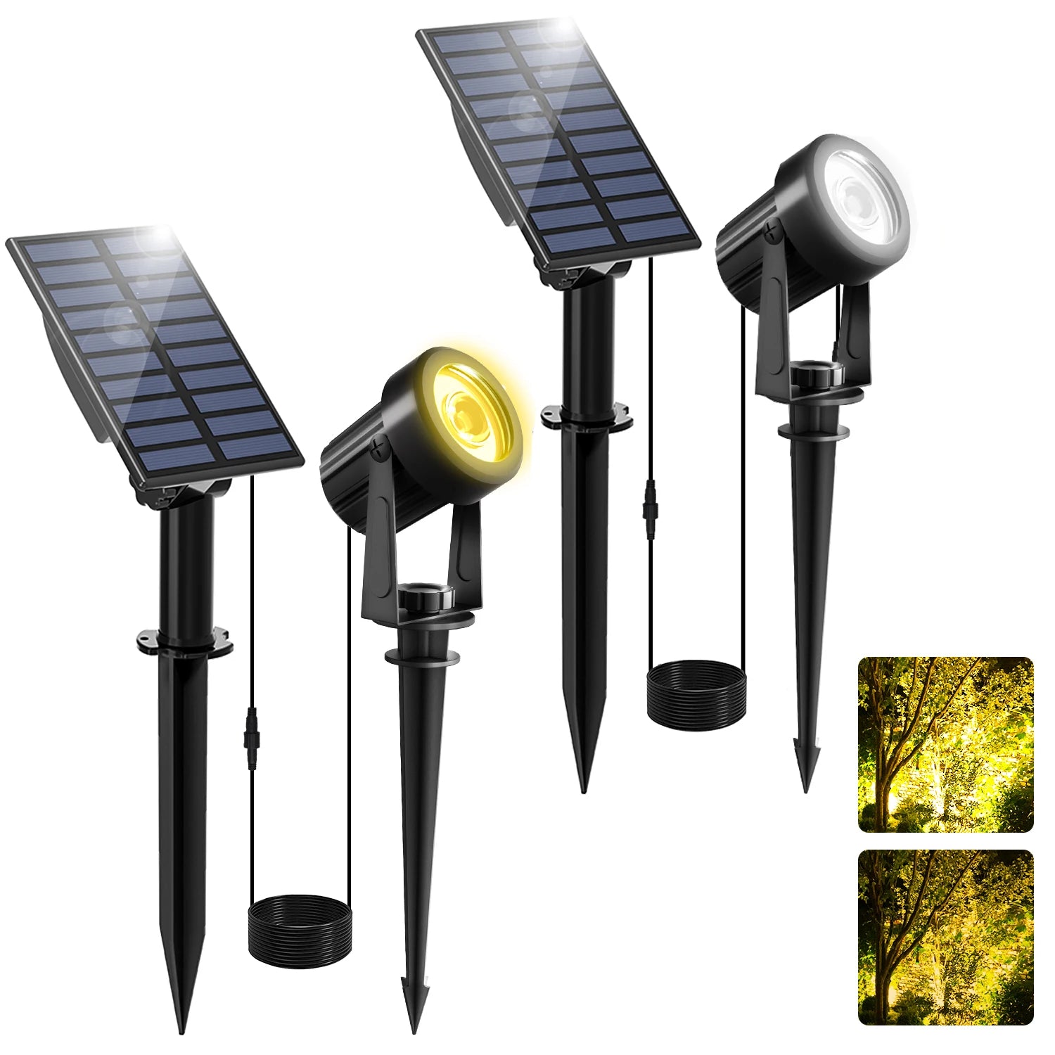 Solar-LED-Außenstrahler IP65 – 150 bis 800LM, 3M Kabel, 8-12h Akkulaufzeit, Garten- und Wegebeleuchtung