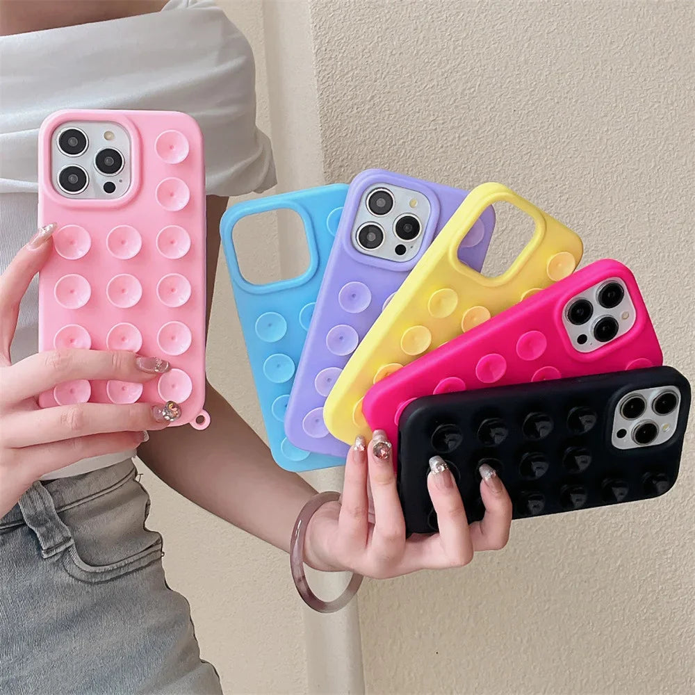Coque de téléphone en Silicone souple à ventouse – Étui antidérapant antichoc couleur bonbon – iPhone 17/16 Pro Max/15 Pro Max Plus/14/13/12/XR