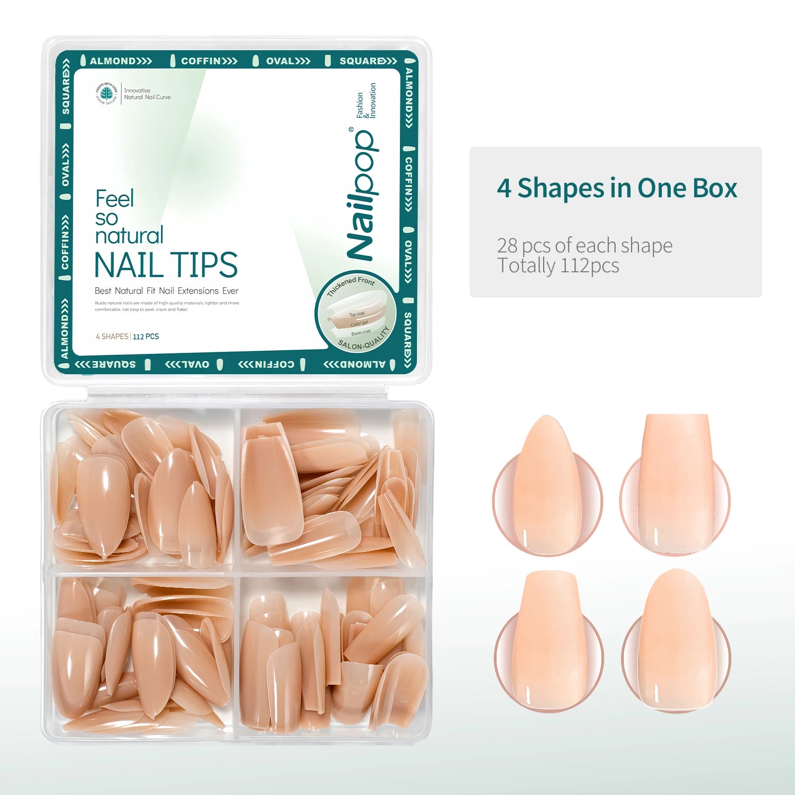 Press-On Nude Rose 4 Formes 112 pcs