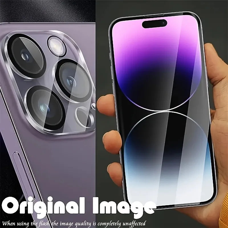 Film de protection d’écran en verre trempé (lot de 3) + protecteur d’objectif pour iPhone – KENNAGE