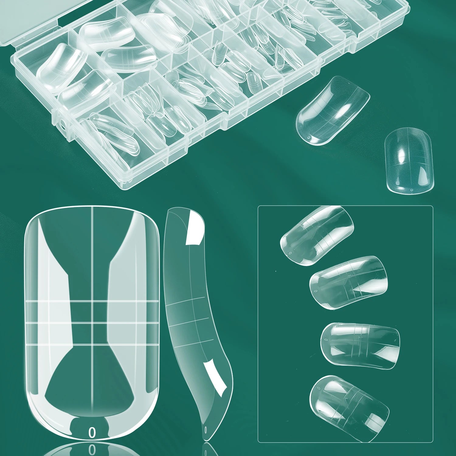 Moules à ongles d’orteil double forme, réutilisables, 150 pièces, 15 tailles, extension complète DIY