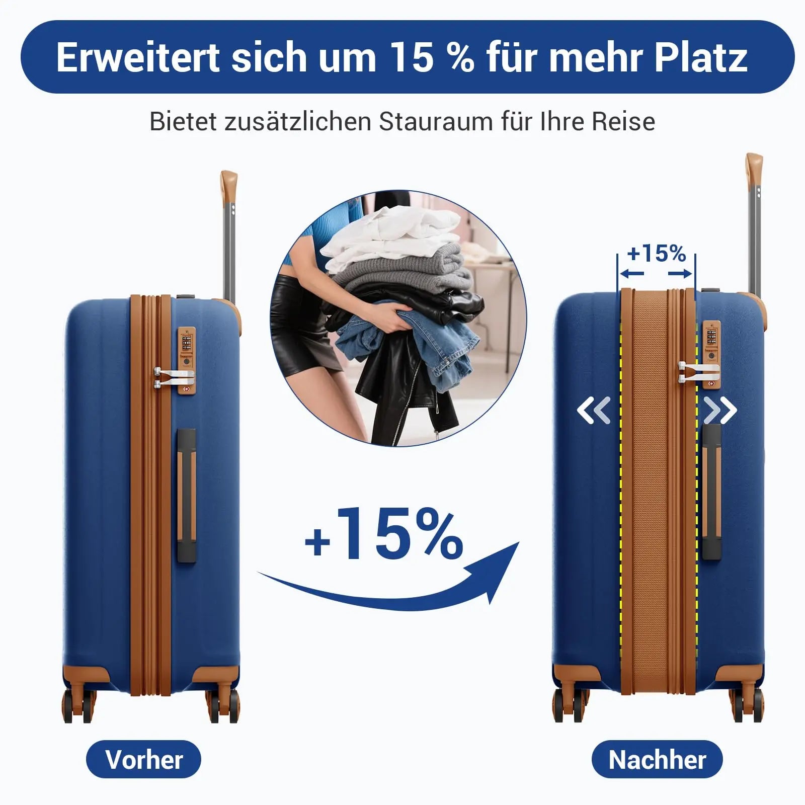 KONO Étui rigide en polypropylène avec porte-gobelet, extensible, léger et robuste, boîtier de chariot à verrouillage TSA à 4 roues