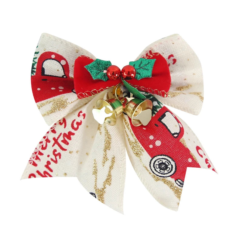 Mini nœud décoratif pour sapin de noël, 5 pièces/paquet, ruban décoratif pour nouvel an, fête de noël, maison, pendentifs en forme de cloche