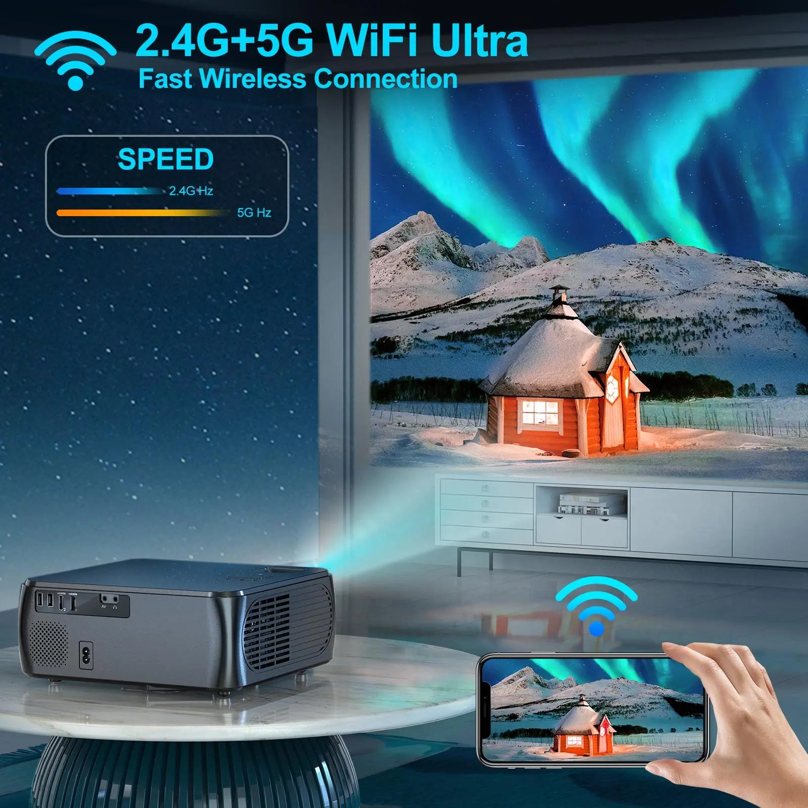 Projecteur Vidéo Wimius K8 500 ANSI Full HD – WiFi 5G Bluetooth Home Cinéma