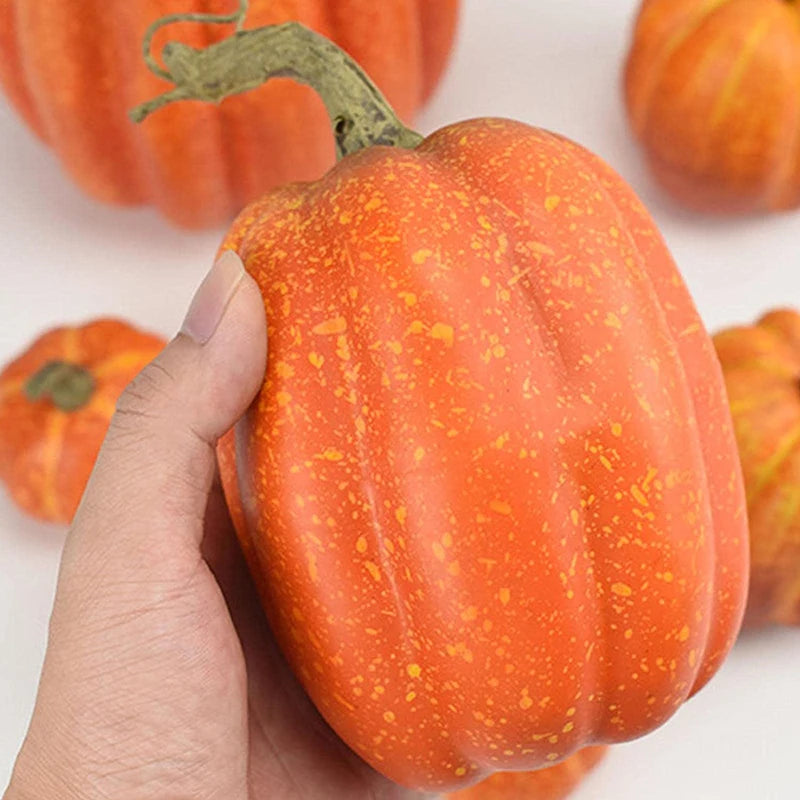 Orange Artificial Pumpkins for Decorating, Halloween Decorations. Fall Harvest, 7 Pieces 