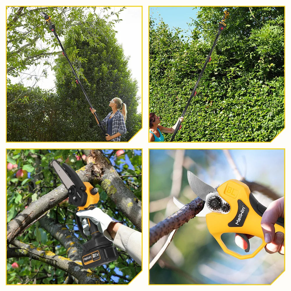 MELLWIN 200CM pôle télescopique sans brosse branche haute tronçonneuse électrique ciseaux outil d'élagage de jardin pour Makita 18V batterie broche