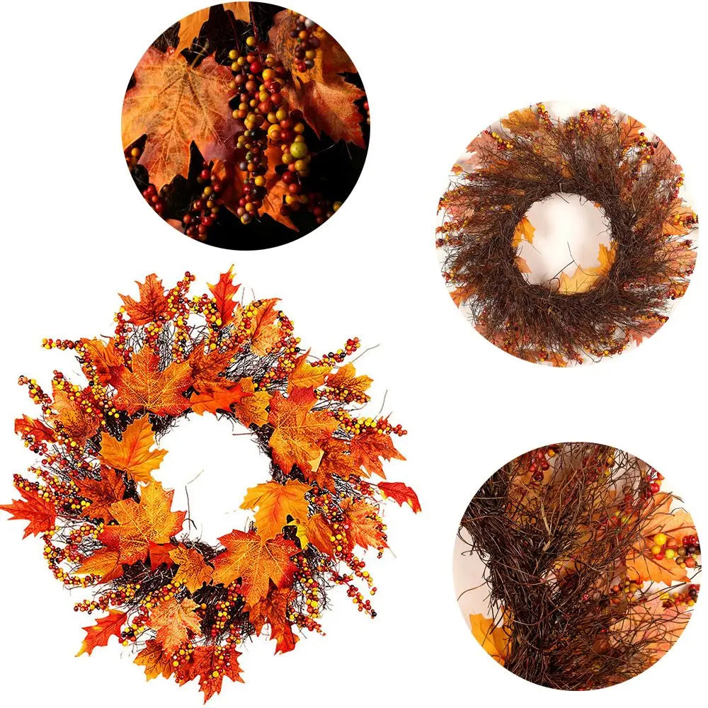 Couronne de fleurs d'Automne pour porte, 45cm, couronne de fleurs d'automne Décorative d'Halloween, Érable