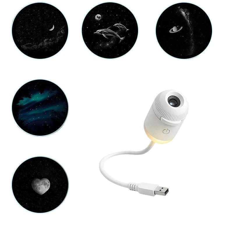 Mini Projecteur d’Étoiles USB 2 en 1 – 12 Films Ciel Étoilé pour Maison & Voiture