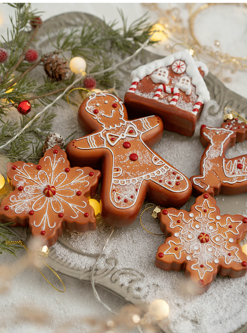 Weihnachtsdeko, Lebkuchenmann, kreativer Christbaumschmuck-Anhänger, Plätzchenmann, Schneeflocke, Elch