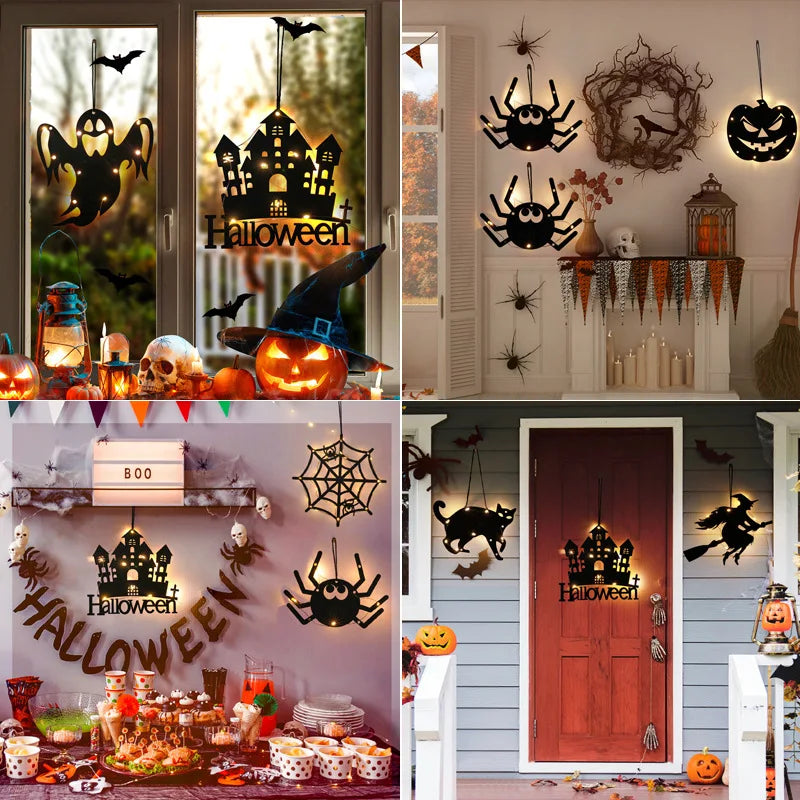 Décoration Intérieure et Extérieure - Château Halloween LED – Sorcière, Fantôme, Toile d’Araignée