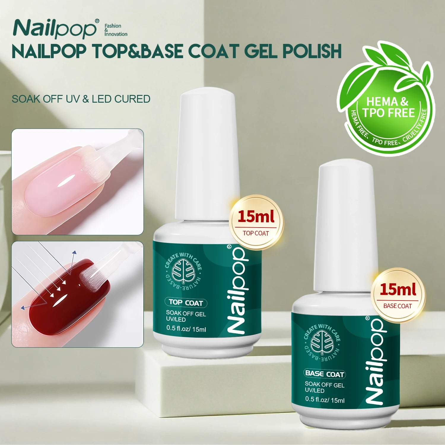 Kit Gel Base Top Coat 2 pcs, 15 ml