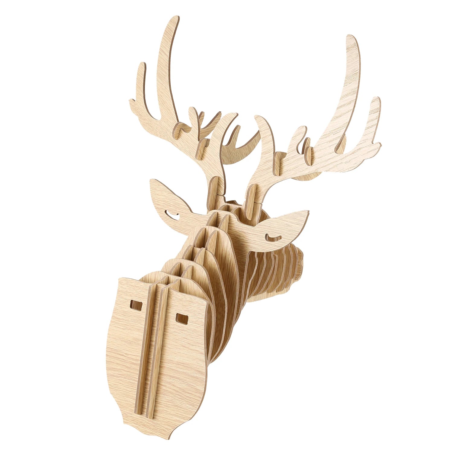 Tête de Cerf en Bois 3D, Décoration Murale et Crochet de Porte, Collier, Chapeau, Clé