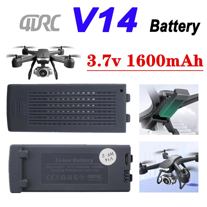 Batterie de Drone 1S Originale 4DRC V14, 3.7V, 1600mAh, pour 4D V14, Accessoire pour Hélicoptère, Quadrirotor RC, Pièce Détachée, Mise à Niveau, 3.7V