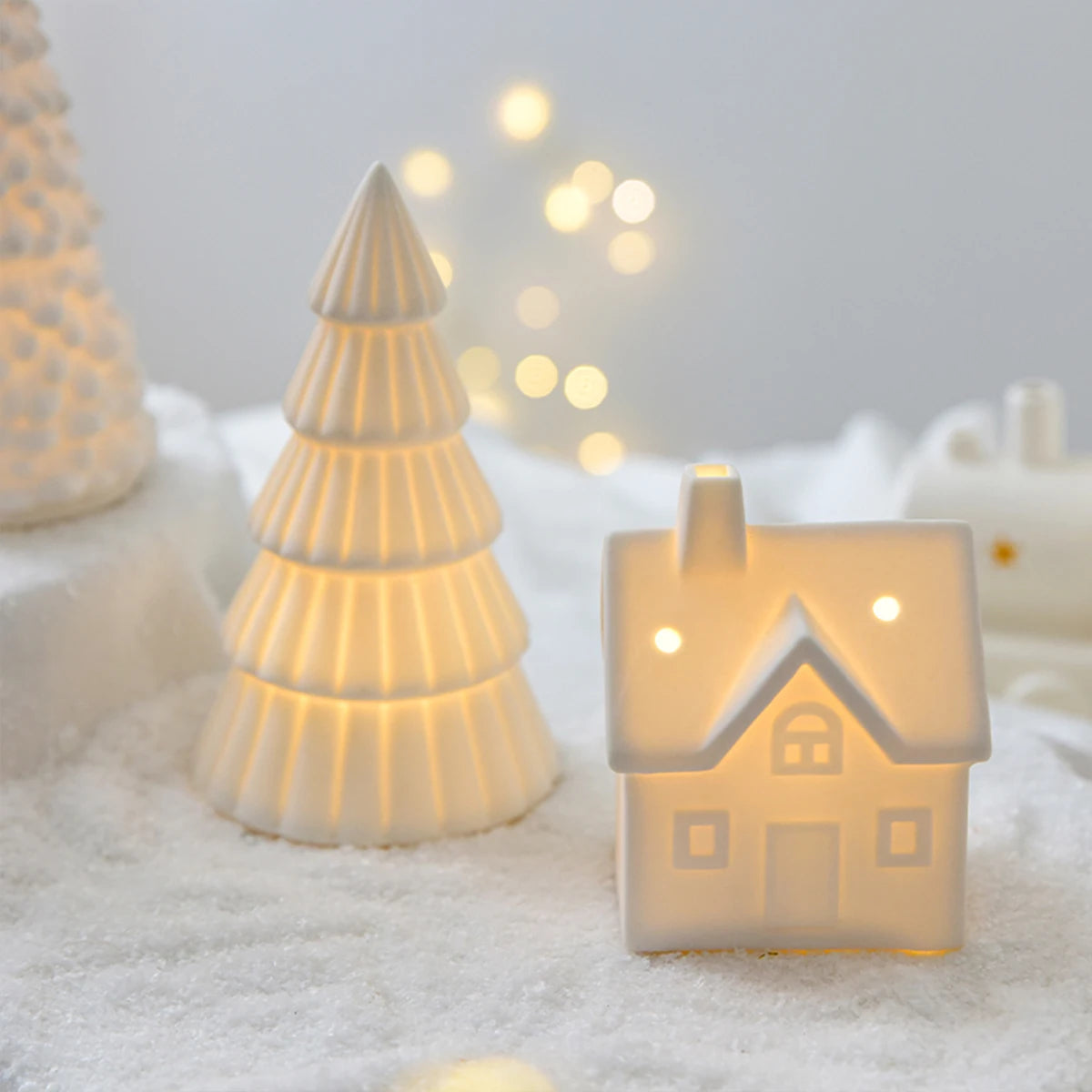 Christmas Ceramic Decoration, Luminous Christmas Snow House, Snowman, Christmas Tree Decoration