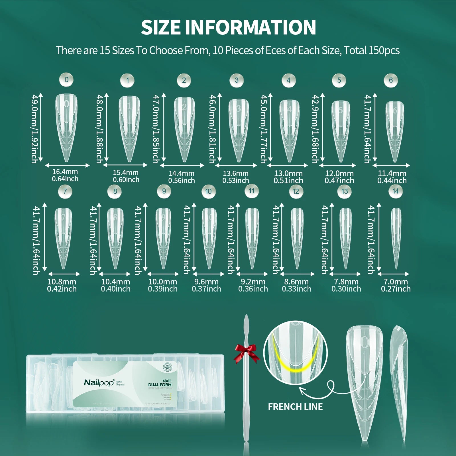 Formes doubles Stiletto pour ongles, 150 pièces