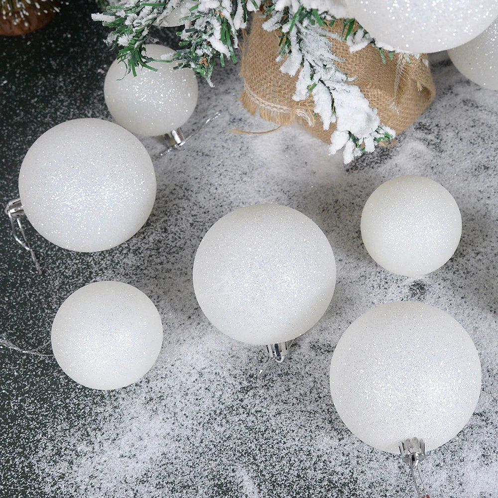 6Pcs/Box White Glitter Christmas Ball Ornaments Xmas Tree Decorations New Year