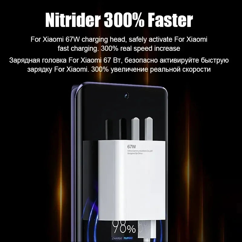 Chargeur USB rapide 67W pour Xiaomi 14 / 13 / 12 / 11 / 10 Ultra, Redmi Note 12T / 13 Pro / Turbo, avec câble USB Type-C
