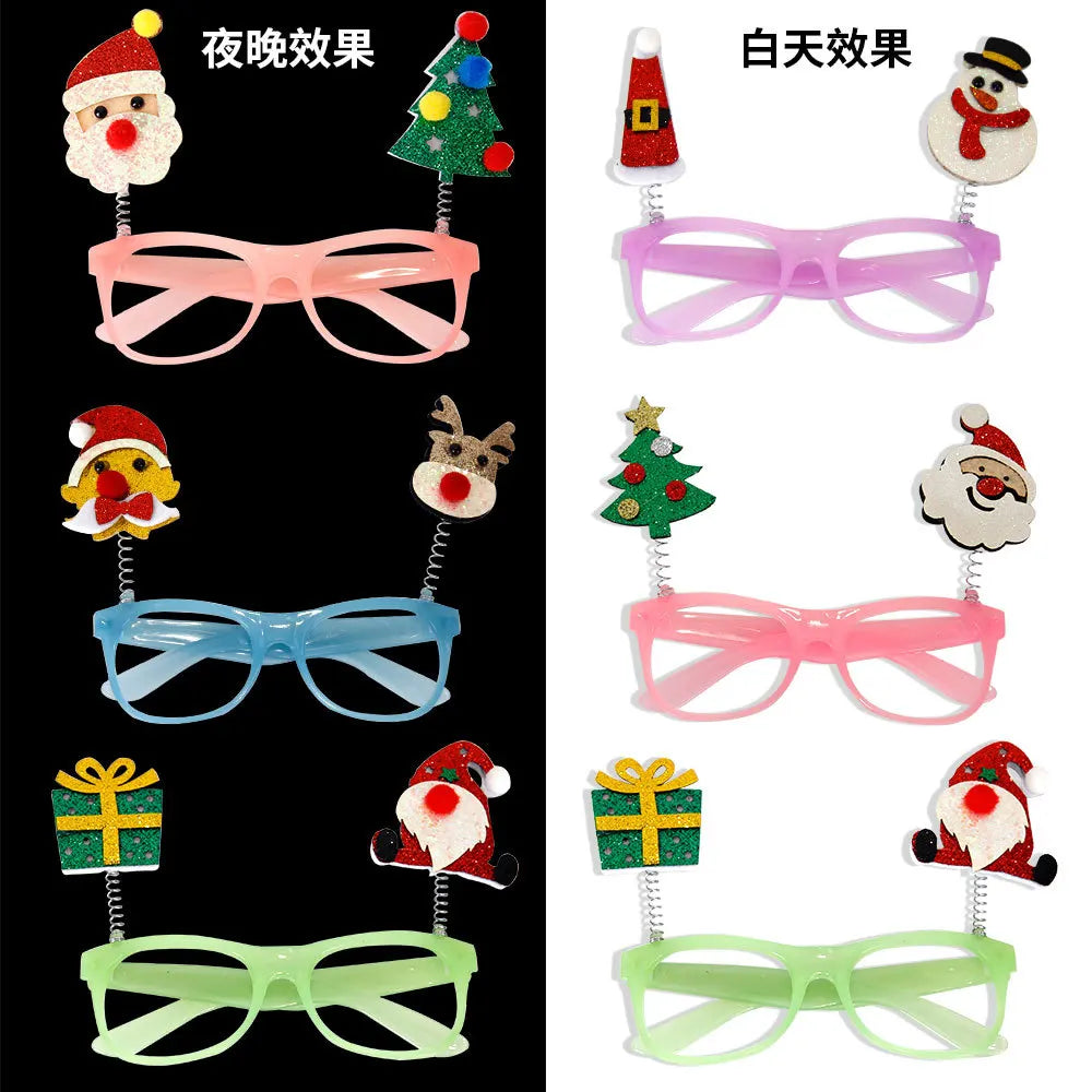 Lunettes de Noël, père Noël et bonhomme de neige, décoration de fête, cadres de lunettes à lumière froide