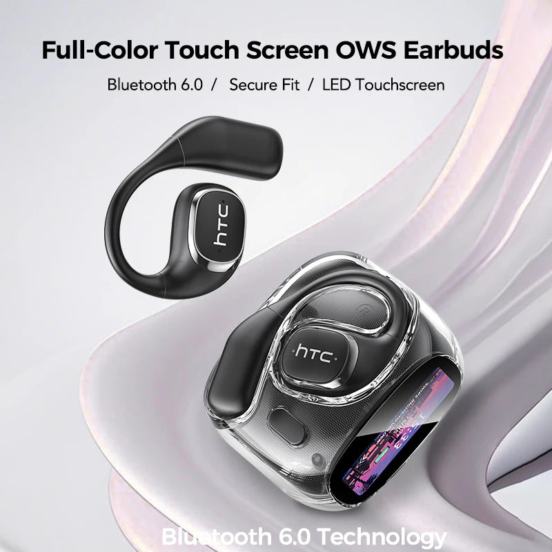 Écouteurs de traduction, Casque audio sans fil Bluetooth 6.0 OWS HTC NE11, Écran tactile couleur, Batterie ultra longue durée