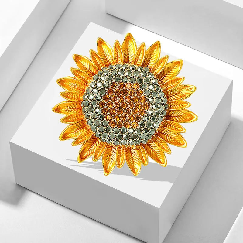 Luxuriöse Vintage-Strass-Sonnenblumen-Broschen für Damen, modische Blumen-Pflanzen-Brosche, Anstecknadeln