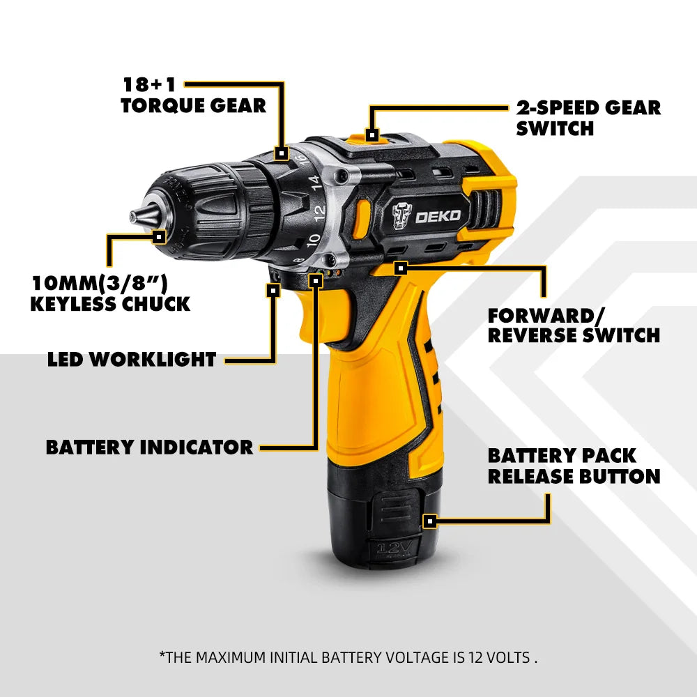 SERack 12V 16V 20V Cordless Drill 2 Speed ​​Electric Screwdriver DIY Mini Wireless Power Driver DC Lithium-Ion Battery 3/8 Inch