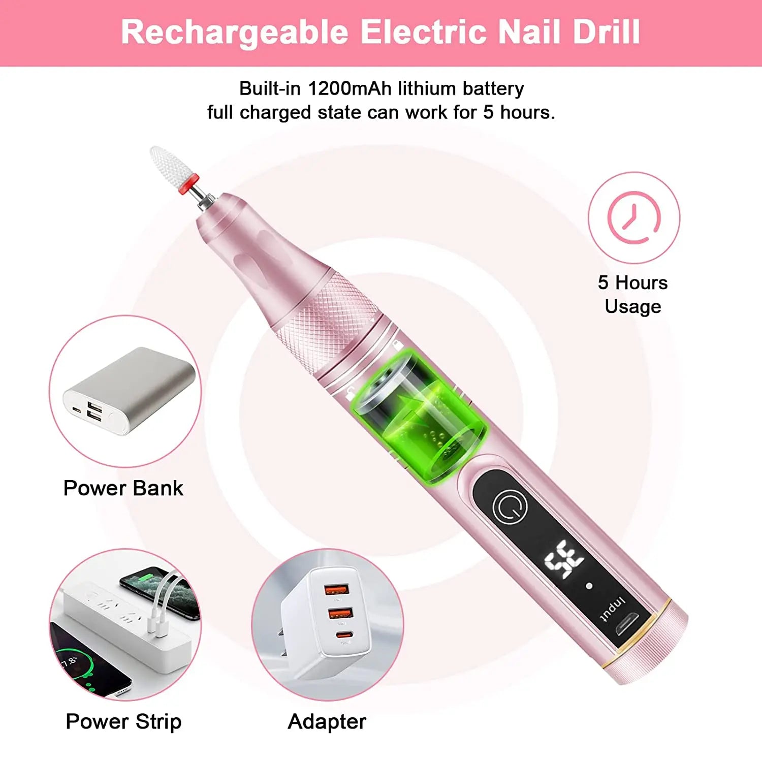 Ponceuse à ongles électrique sans fil, 35000RPM, Rechargeable, pour vernis Gel, accessoires de Salon de manucure