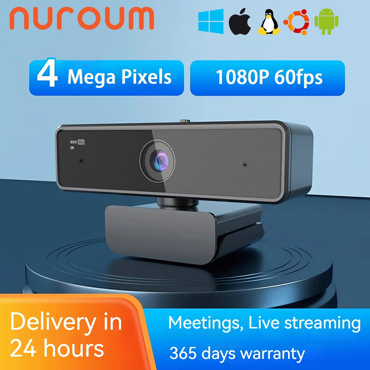 V11 Full HD 1080p 60fps Webcam with USB Plug and Play Microphone