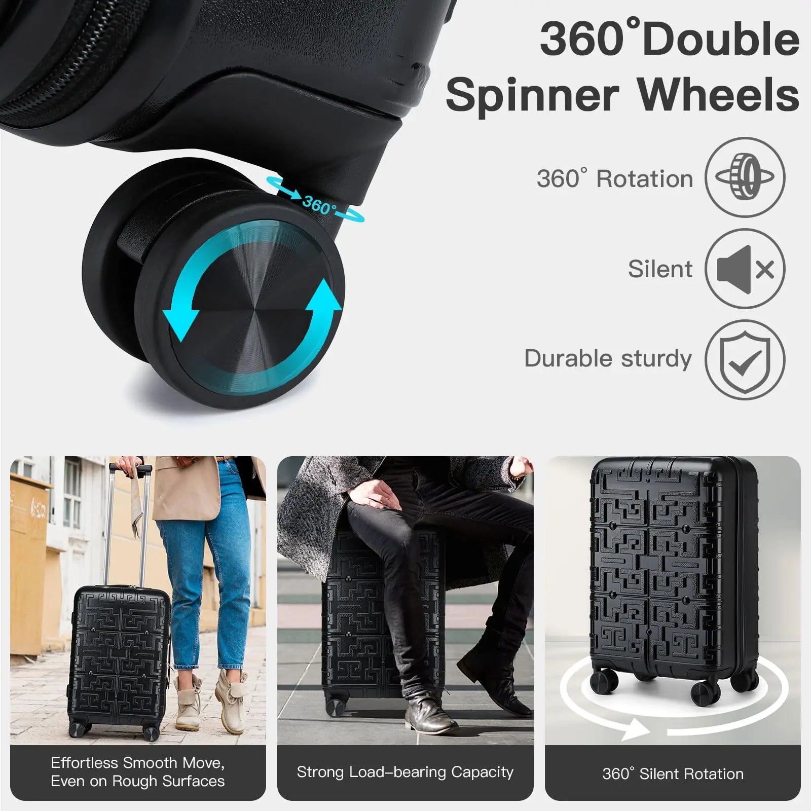 Valise Smile Case 20 pouces – Bagage à main 55×35×23 cm, coque rigide PP, 4 rouleaux Spinner, serrure TSA