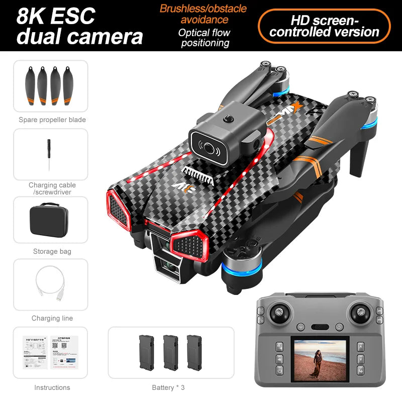Drone A18pro 2025 avec écran 8K HD, photographie aérienne, double caméra, sans balais, omnidirectionnel, pour éviter les obstacles, jouet RC, cadeau