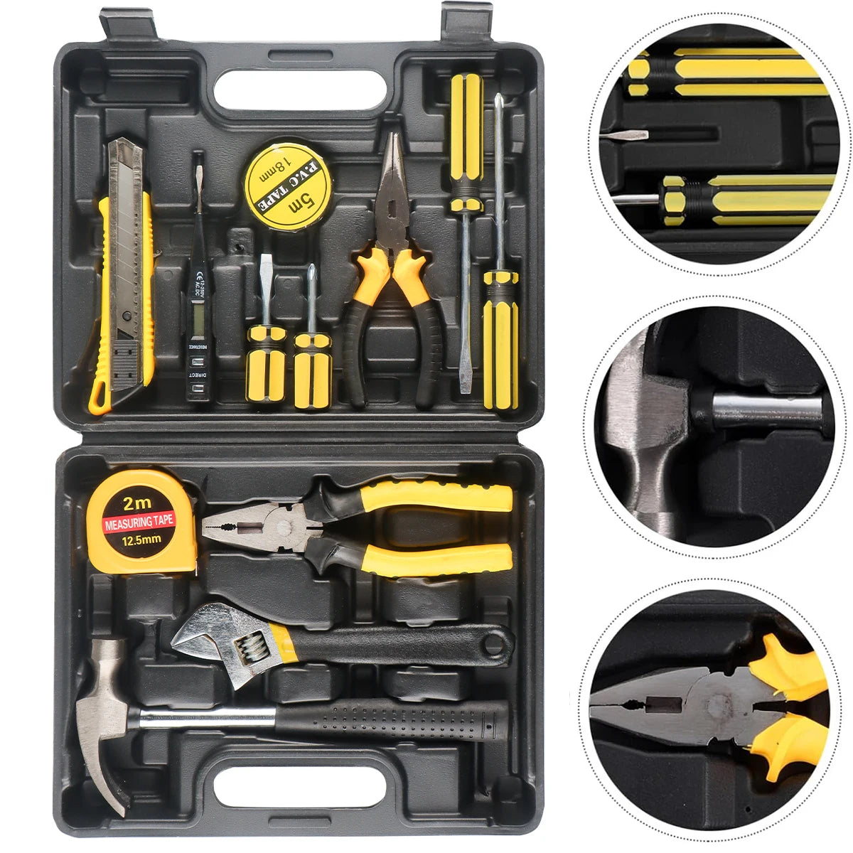 Hand Tool Kit with Plastic Toolbox, Tool Set, Storage Case, Used for Car Repair, Home Repair, 8pcs, 9pcs, 12pcs, 13pcs