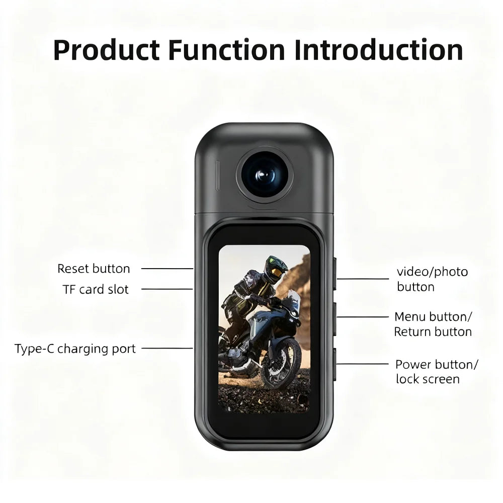 Mini Caméra 4K JETO JT-91 – Caméra POV Magnétique avec Écran Tactile 1,47" et Objectif Rotatif 180°