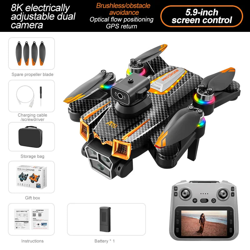 Drone A19Pro 2025 – GPS, Retour à une touche, 5G, 8K HD, Caméra omnidirectionnelle, Évitement d'obstacles, Jouet RC