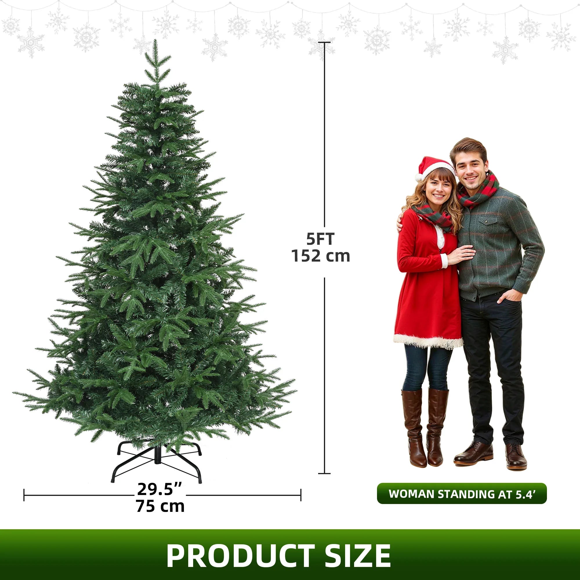 Arbre de Noël Pop-Up 5 pieds YITAHOME – 450 Embouts, Structure PE, Montage Facile, Support Pliable (152 × 75 cm)
