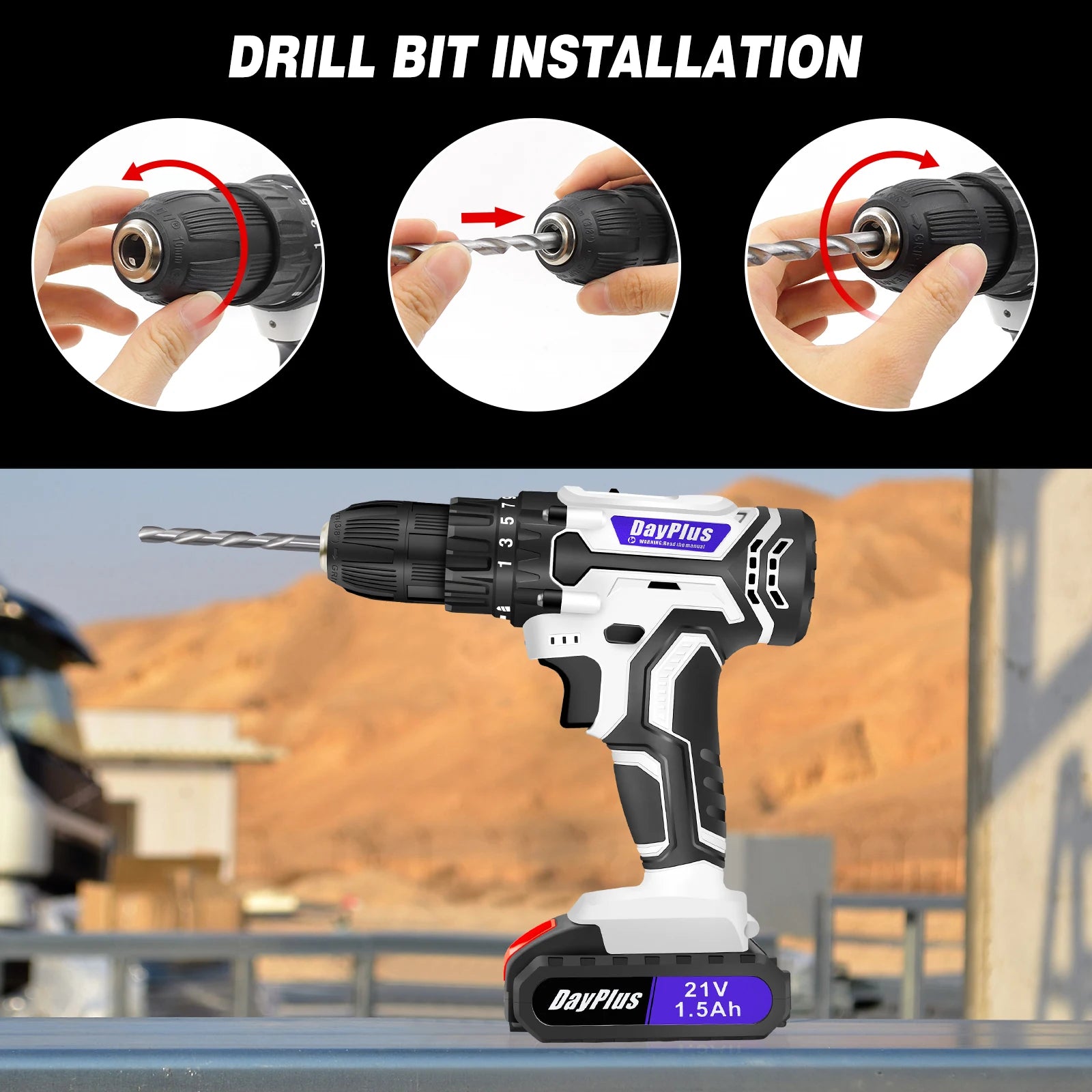 21V Cordless Electric Drill/Driver, Impact Driver with 1500mAh Eddie Ion Battery 25+1 Torque Setting 45N.m 