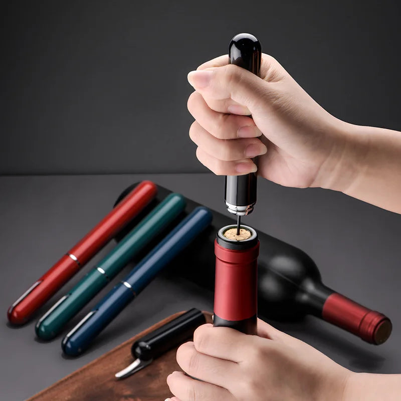 Tire-bouchon à pompe à air en acier inoxydable – Ouvre-bouteille de vin rapide et portable en forme de stylo