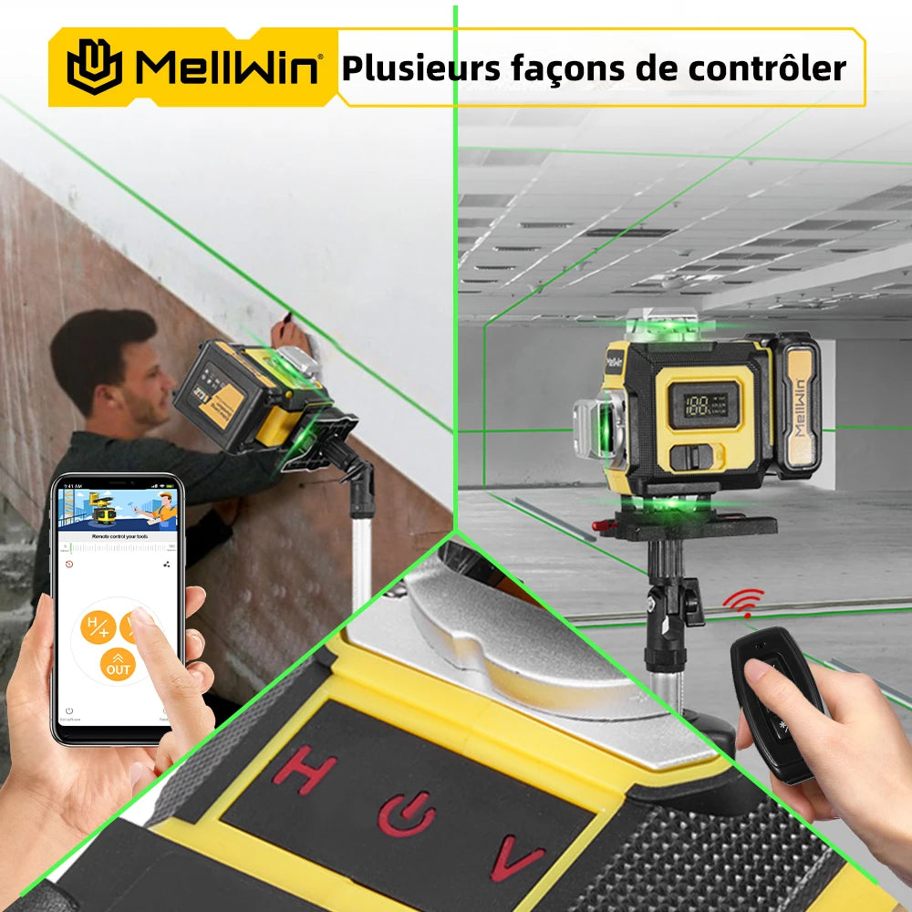 MELLWIN professionnel 16 lignes 4D niveau Laser avec télécommande APP autonivelant 360 niveau Laser puissant horizontal et vertical