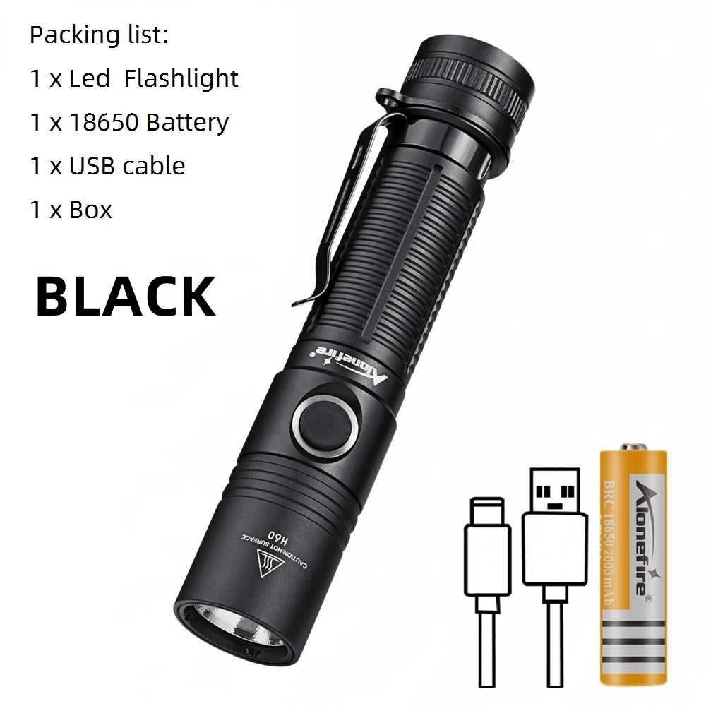AloneFire H60 LED Taschenlampe – 1800 Lumen, USB-C wiederaufladbar, wasserdicht und extrem leistungsstark
