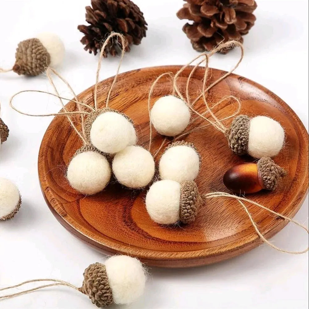 6pcs Wool Felt Christmas Tree Ornament Tower Ball Enriched Cone Acorn String Home Decor