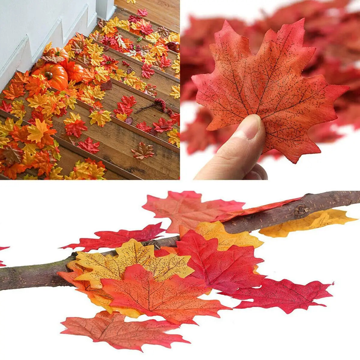 Artificial Maple Leaves, Decoration, Thanksgiving, Halloween, Fall, 100 or 200 Pieces 