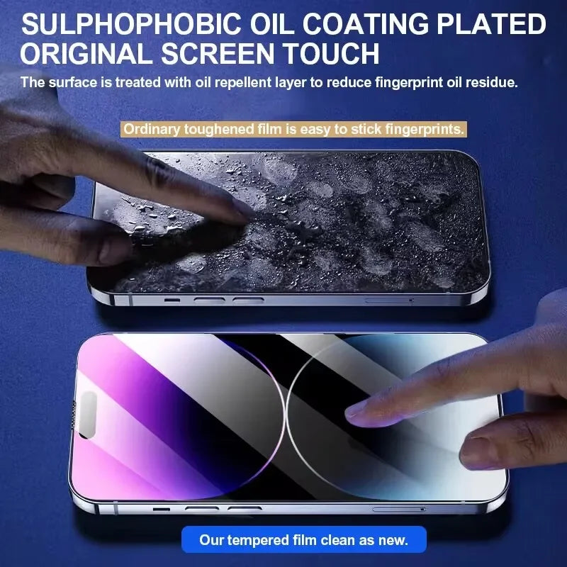 Verre trempé Anti-bleu à couverture complète pour iPhone 17/16/15/14/13/12/11 Pro Max – Protecteur d’écran Anti-taches, Anti-regard