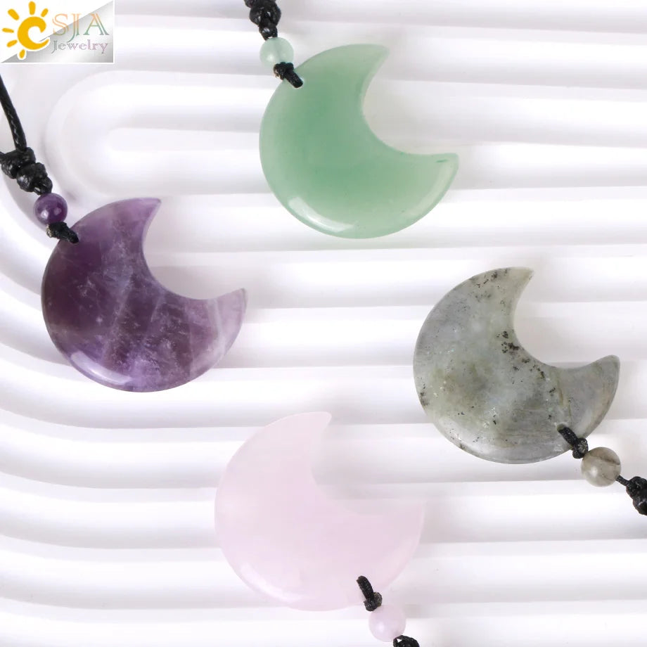 Natural Stone Pendant Crystal Necklace Moon Crystals, Natural Stone Pendant, Amethysts Tiger Eye Labradorite Rose Quartz and Black Obsidian Necklace Pendant Men's Necklace Women's Jewelry H092