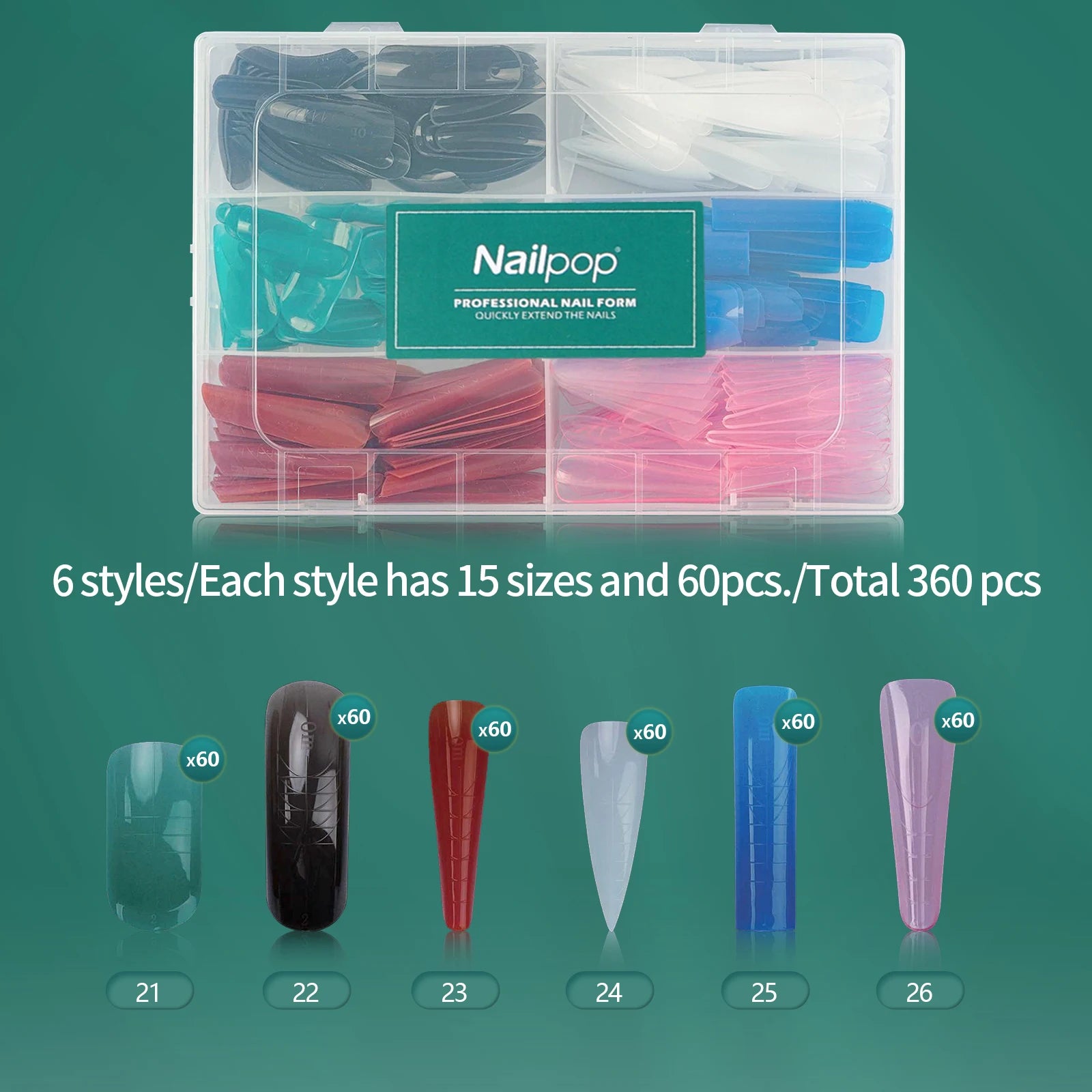 Moules réutilisables à double forme pour ongles, 75/150/288/360 pièces, avec échelle, différentes tailles et formes, kit DIY Nail Art