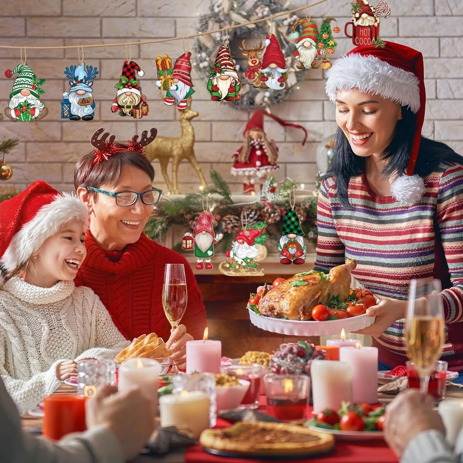 Pendentifs Gnome de Noël en bois, lot de 12, décorations suspendues pour arbre de Noël