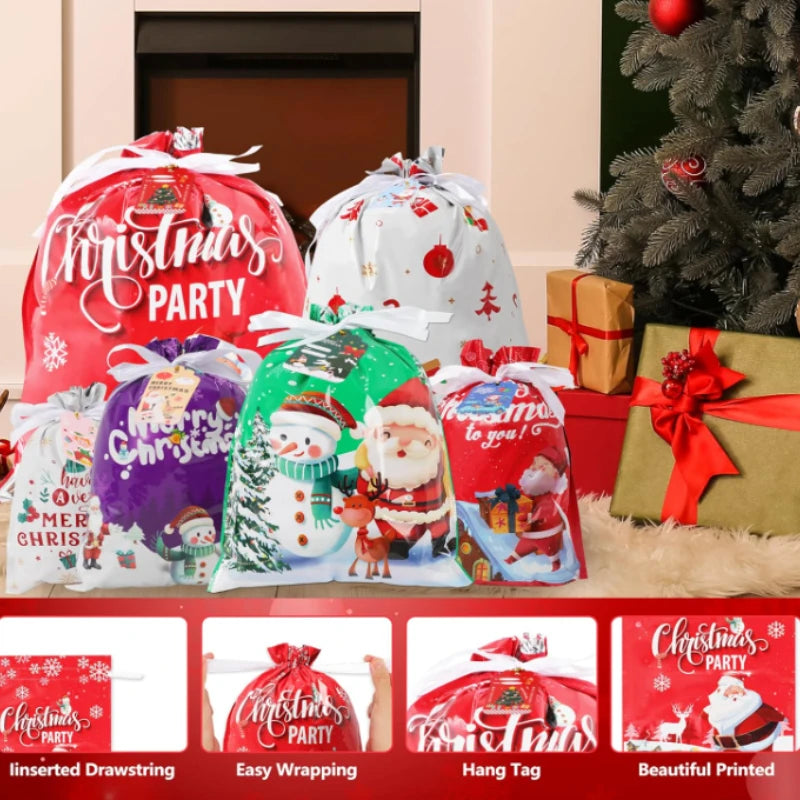 5/10 pièces emballage cadeau de noël sac à cordon joyeux noël père noël cadeaux sac Extra grande taille biscuits bonbons sacs Navidad