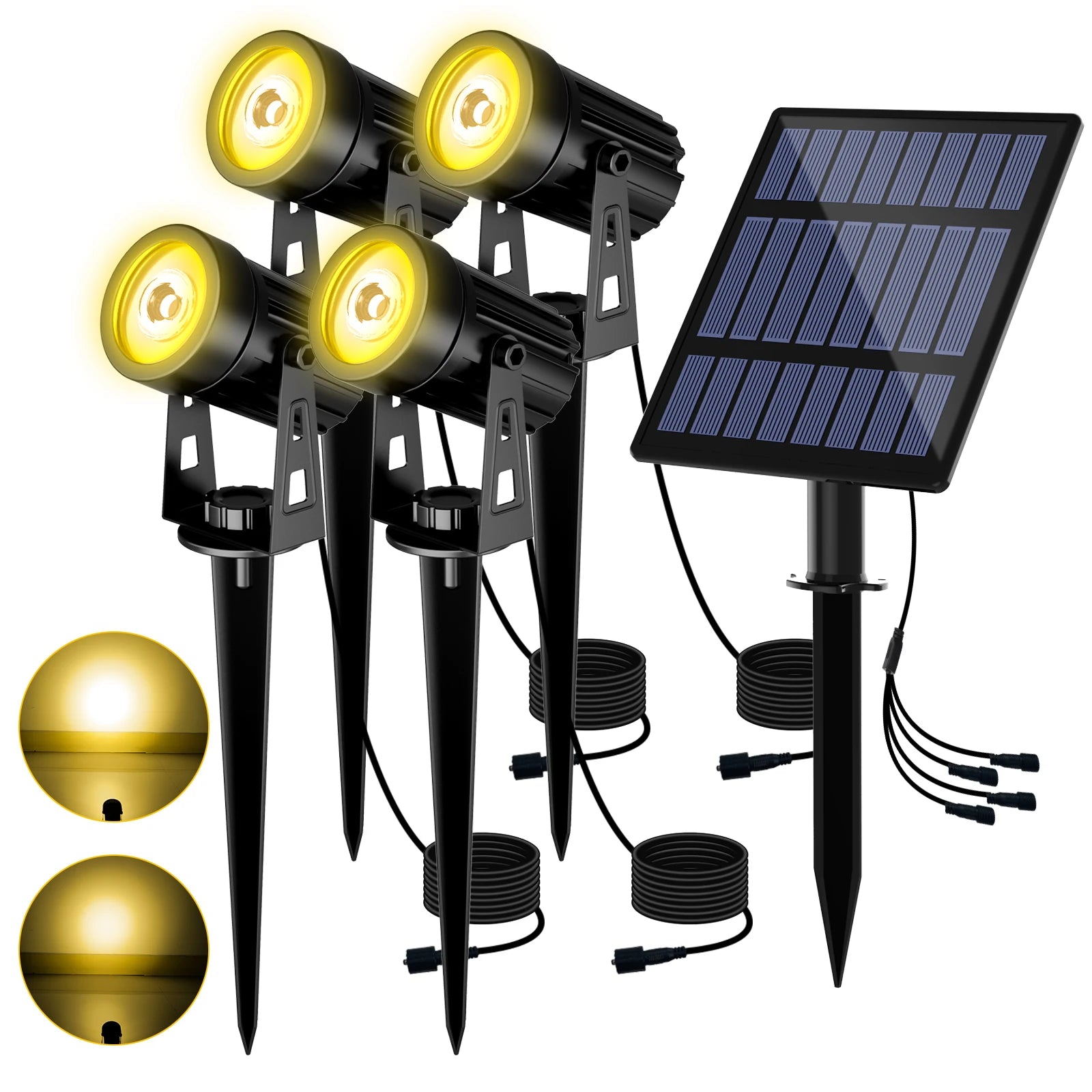 T-SUNRISE Solar-LED-Strahler – IP65, RGB und warm-/kaltweiß, 1/2/4 Leuchten, Außenbeleuchtung für Garten und Dekoration