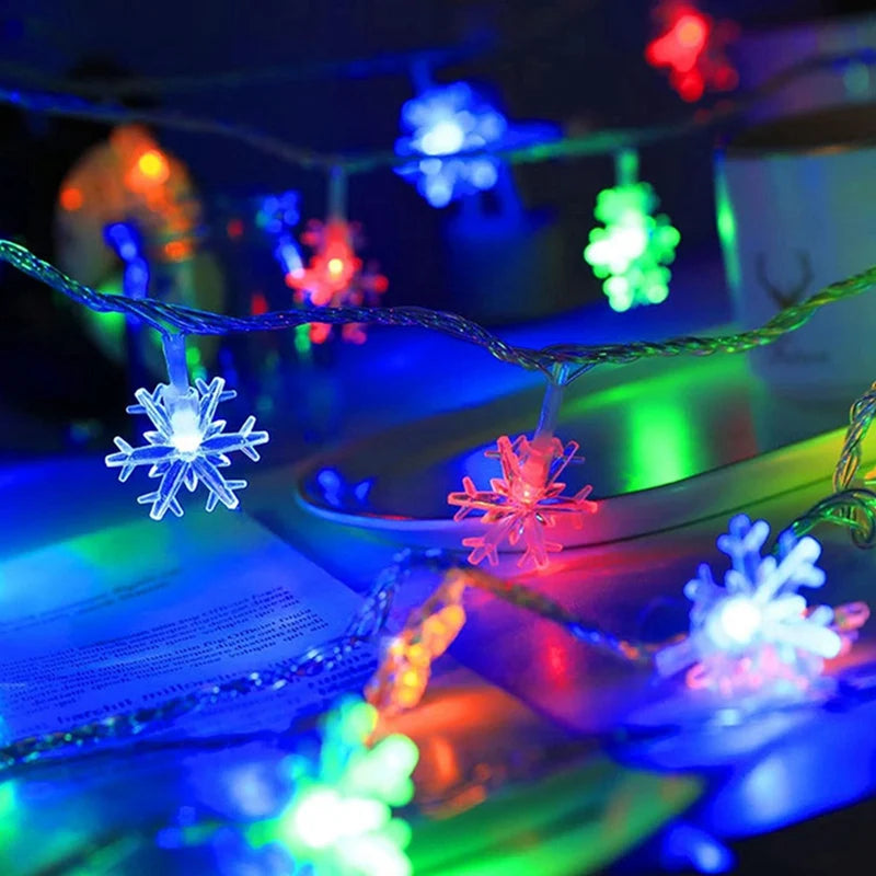 1PC Waterproof LED Snowflake String Lights Battery Operated Gradient Lights Christmas Garden Decoration