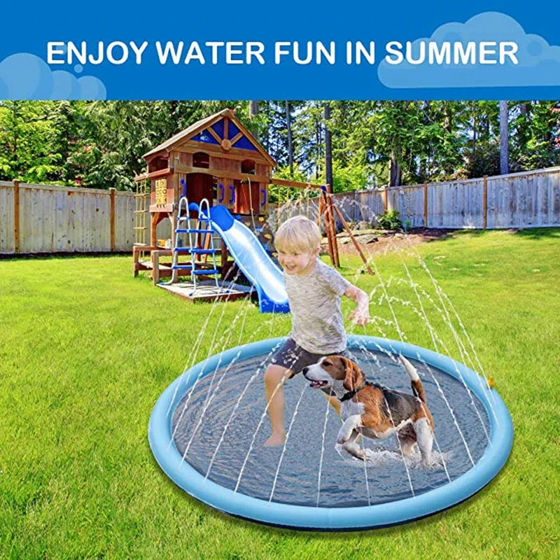 150/170cm Inflatable Pet Swimming Pool Water Sprinkler Play Mat Cooling Polymers Outdoor Interactive Fountain Dog Toy Summer